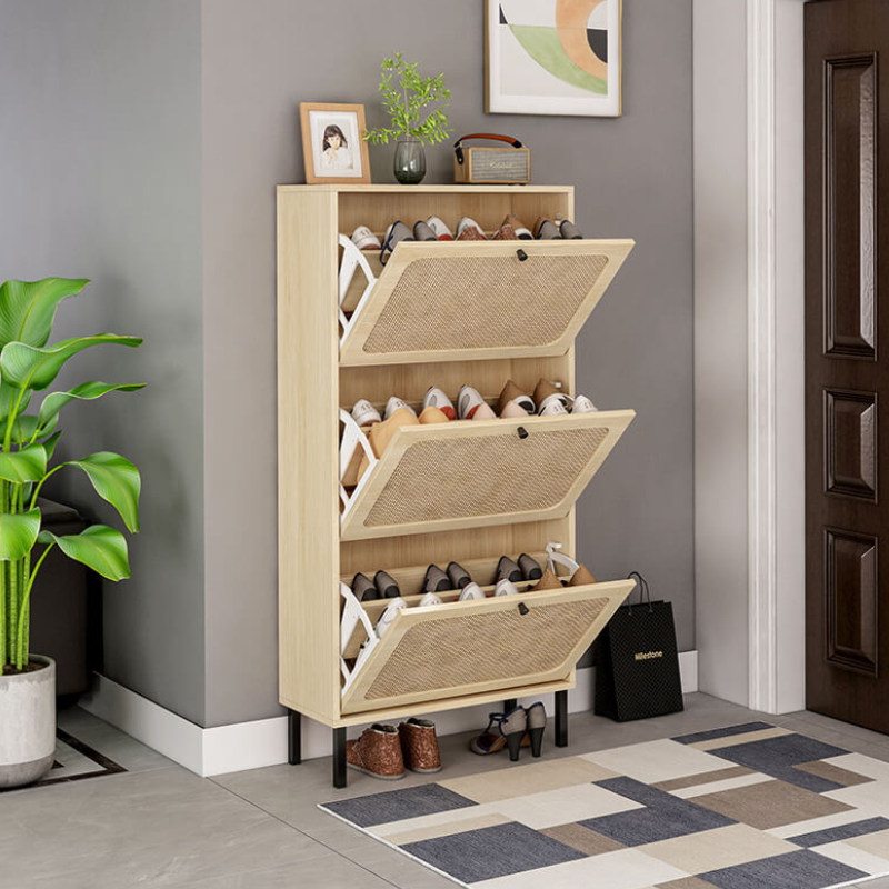 Rattan Shoe Cabinet with Flip Rack - CharmyDecor- CharmyDecor