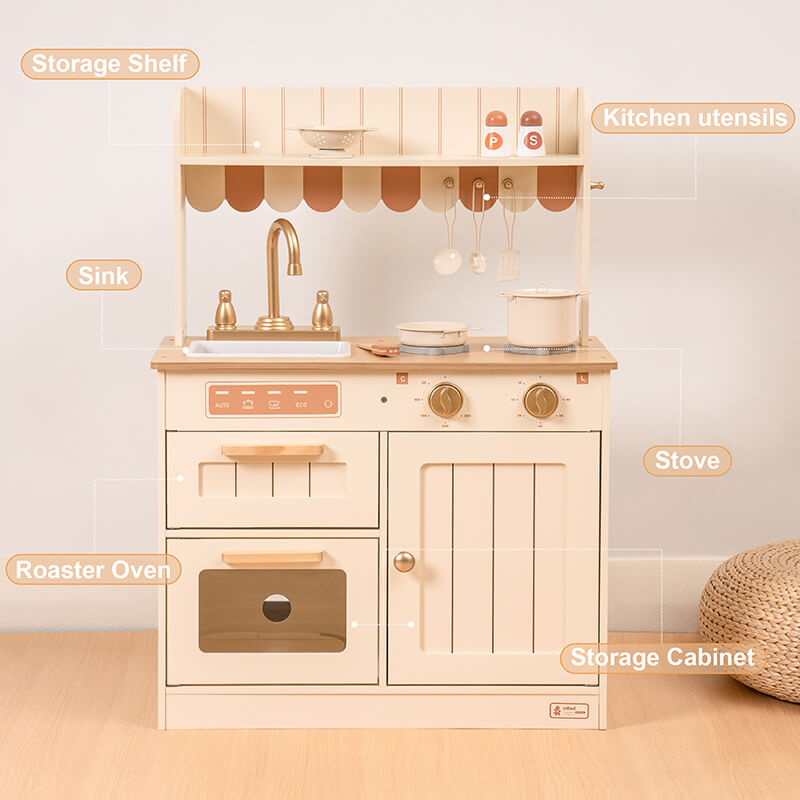 23" Vintage-Inspired Kids Wooden Kitchen Playset – CharmyDecor
