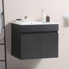 24" Black Wall-mounted Bathroom Vanity with White Ceramic Basin and 2 Soft Close Doors