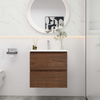 24" Brown Oak Floating Bathroom Vanity with White Gel Basin Top and 2 Drawers