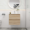 24" Light Oak Floating Bathroom Vanity with White Gel Basin Top and 2 Drawers