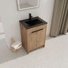 24" Imitative Oak Freestanding Bathroom Vanity with Black Ceramic Sink  & Soft-Close Cabinet Doors