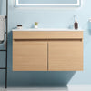 24" Light Oak Wall Mounted Bathroom Vanity with White Ceramic Basin, and Two Soft Close Cabinet Doors
