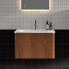24" Etna Striped Walnut Floating Bathroom Vanity with Push Open Drawer and Glossy Ceramic Sink