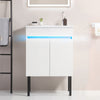 24" White Floating and Freestanding Bathroom Vanity with Radar Sensing Light and Removable Metal Legs