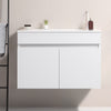 24" White Wall-mounted Bathroom Vanity with White Ceramic Basin and 2 Soft Close Doors