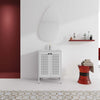 24" Modern White Steel Bathroom Vanity Cabinet with Ceramic Sink & 2 Mesh Doors