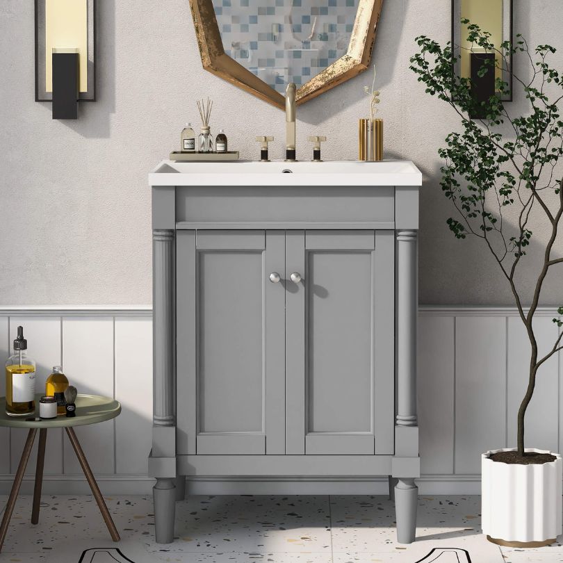 24'' Farmhouse Grey Bathroom Vanity with Top Sink - CharmyDecor