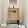 24" Imitative Oak Wall Mounted and Freestanding Bathroom Vanity Set with Ceramic Sink