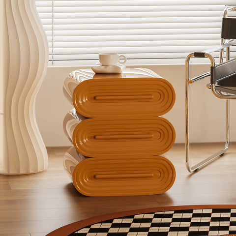 3 Drawer Nightstand in Curved Pile Silhouette and High-gloss Piano Lacquer Finish