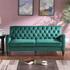 3-Seater Mid-Century Modern Cute Sofa in Dark Green Velvet with Tufted Button Design