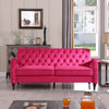 3-Seater Mid-Century Modern Cute Sofa in Rose Red Velvet with Tufted Button Design