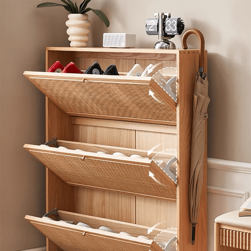 Stylish 3-Tier Rattan & Wood Shoe Rack for Home – CharmyDecor