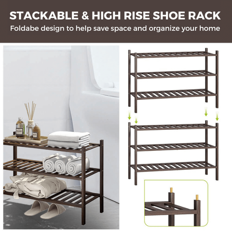 3-Tier Stackable Wooden Shoe Shelf Organizer Rack – CharmyDecor