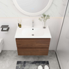 30" Brown Oak Floating Bathroom Vanity with White Gel Basin Top and 2 Drawers