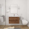 30" Brown Oak Wall-Mounted Bathroom Vanity with White Sink, 2 Drawers and Side Open Shelf