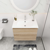 30" Light Oak Floating Bathroom Vanity with White Gel Basin Top and 2 Drawers
