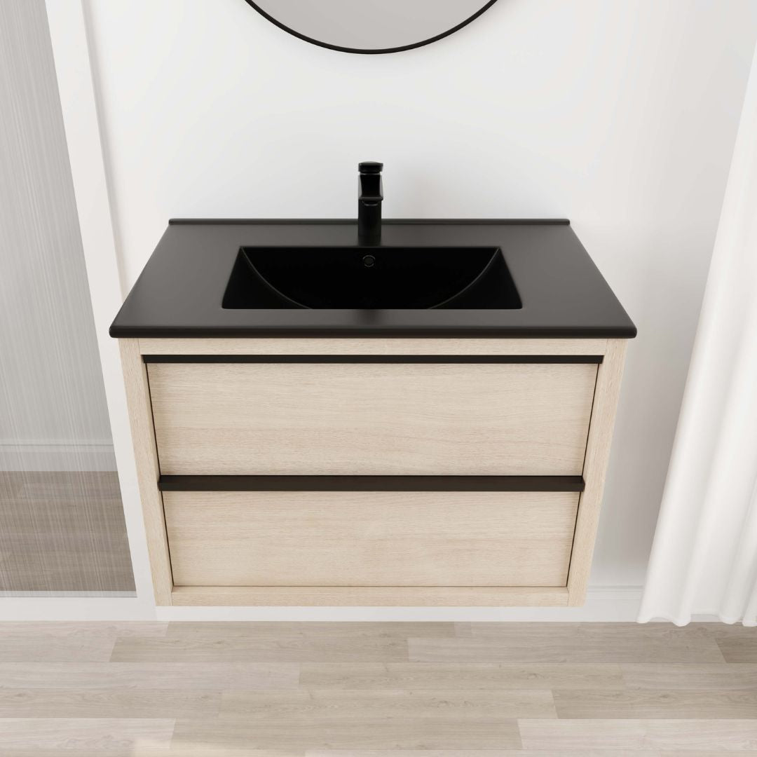 Black Corner Floating Bathroom Vanity- CharmyDecor