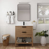 30" Modern Freestanding Imitative Oak Bathroom Vanity with White Resin Sink, 2 Drawers & Open Storage Shelf