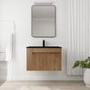 30" Imitative Oak Wall-Mounted Bathroom Vanity with Black Sink, Soft Close Doors and Side Open Shelf