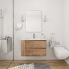 30" Imitative Oak Wall-Mounted Bathroom Vanity with White Sink, 2 Drawers and Side Open Shelf