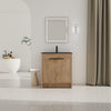 30" Imitative Oak Freestanding Bathroom Vanity with Black Ceramic Sink  & Soft-Close Cabinet Doors