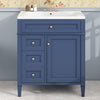 30" Modern Blue Freestanding Single Sink Bathroom Vanity with 2 Drawers and Tip-out Drawer