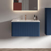 30" Etna Striped Navy Blue Floating Bathroom Vanity with Push Open Drawer and Glossy Ceramic Sink