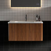 30" Etna Striped Walnut Floating Bathroom Vanity with Push Open Drawer and Glossy Ceramic Sink