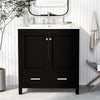 30"W Multifunctional Single Sink Black Freestanding Bathroom Vanity Combo Cabinet with 2 Doors and a Drawer