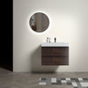 30" Modern Walnut Floating Bathroom Vanity with White Sink & 2 Drawers