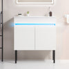 30" White Floating and Freestanding Bathroom Vanity with Radar Sensing Light and Removable Metal Legs