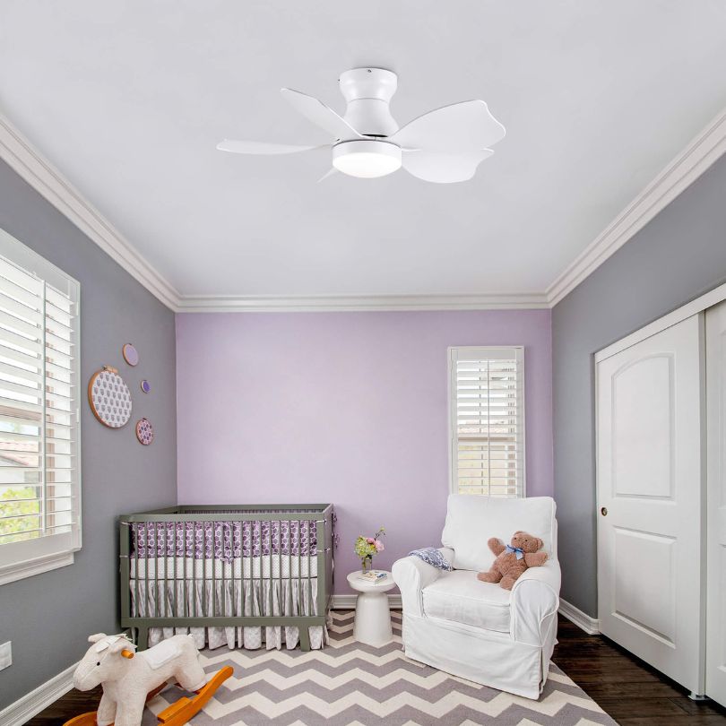 30" White Flush Mount Ceiling Fan with Light & 5 Blades – CharmyDecor