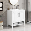 30" White Multi-functional Freestanding Bathroom Vanity Cabinet with 2 Doors and Open Shelf