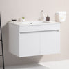 30" White Wall-mounted Bathroom Vanity with White Ceramic Basin and 2 Soft Close Doors