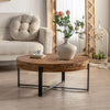 31.29" Retro Splicing Round Wood Coffee Table with Metal Cross Legs