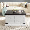 31.50" Farmhouse White Square Wood Coffee Table with Large Storage