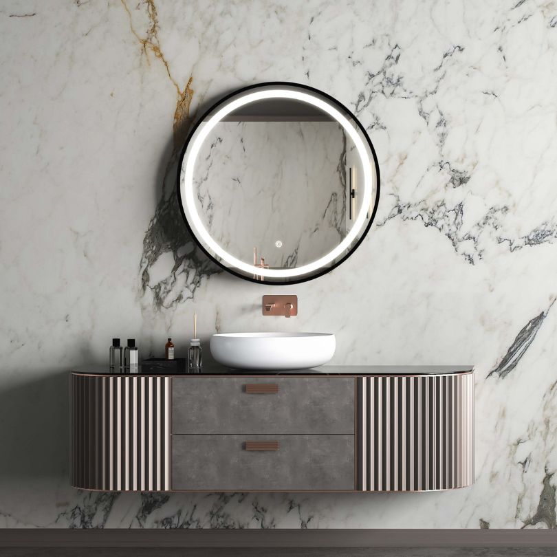 32” Round LED Vanity Mirror with Black Metal Frame – CharmyDecor
