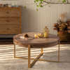 33.86" Retro Splicing Round Wood Coffee Table with Gold Cross Legs