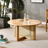 33 Inch Round Natural Wood Coffee Table with Rattan Base