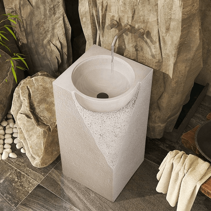34-Inch Art Deco Pedestal Stone Sink for Modern Bathrooms – CharmyDecor