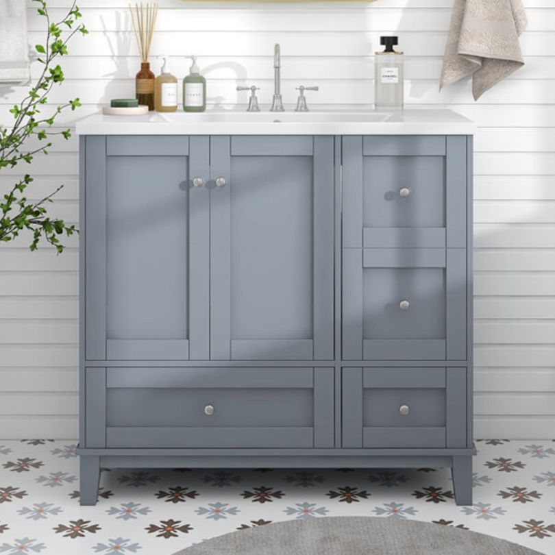 36" Grey Bathroom Vanity Cabinet with USB Charger – CharmyDecor