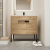 36" Imitative Oak Wall Mounted and Freestanding Bathroom Vanity Set with Ceramic Sink