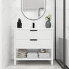 36" Modern Freestanding White Bathroom Vanity with White Resin Sink, 2 Drawers & Open Storage Shelf