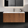 36" Etna Striped Walnut Floating Bathroom Vanity with Push Open Drawer and Glossy Ceramic Sink