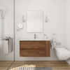 36" Brown Oak Wall-Mounted Bathroom Vanity with Black Sink, 2 Drawers and Side Open Shelf