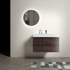 36" Modern Walnut Floating Bathroom Vanity with White Sink & 2 Drawers