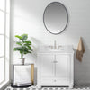 36" White Freestanding Bathroom Vanity with Carrara Marble Top, Backsplash and Drawer