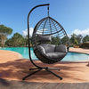 37" Rattan Hanging Swing Egg Chair with Steel Stand and Grey Seat Cushion