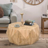 38 Inch Modern Geometric Coffee Table with Three-dimensional Embossed Pattern Design - Natural Tabletop